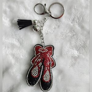 Elegant Red and Black Ballet Shoe Keychain Bag Charm
